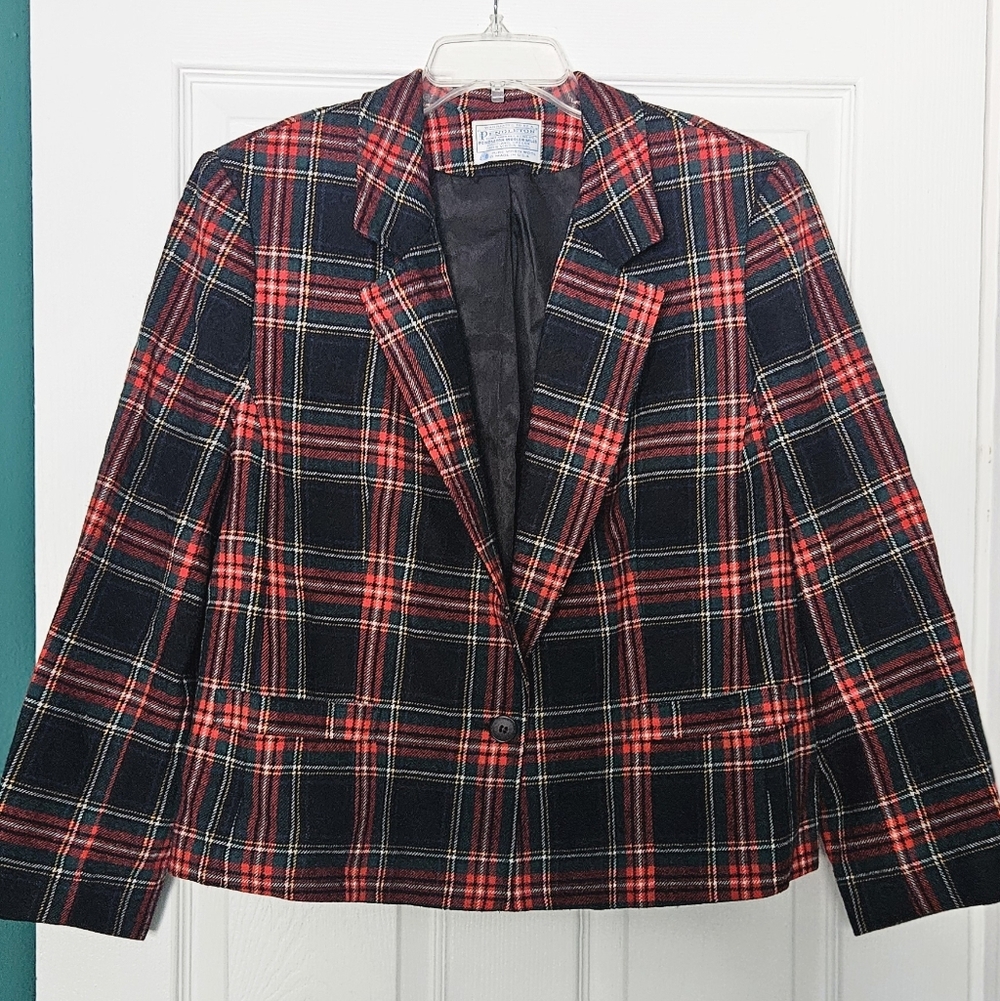 Vintage Pendelton Wool Tartan Blazer Christmas Red/ Green Womens LARGE